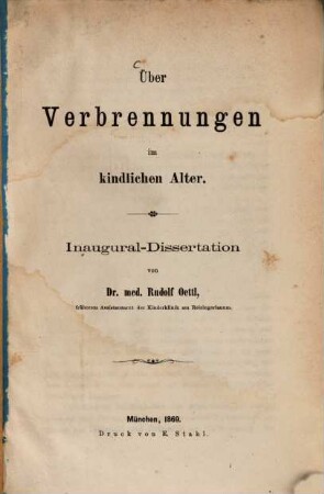 Über Verbrennungen im kindlichen Alter