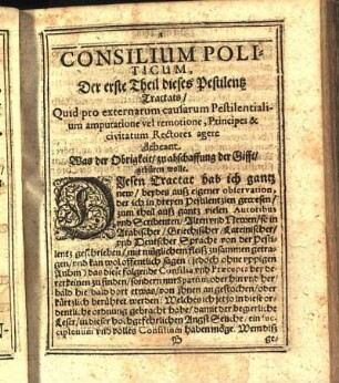 Consilium Politicum, Der erste Theil dieses Pestilentz Tractats