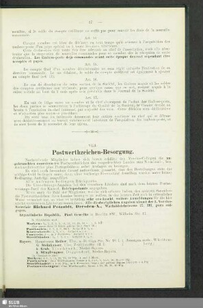 VIII. Postwerthzeichen-Besorgung