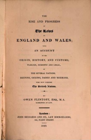 The Rise and Progress of the Laws of England and Wales