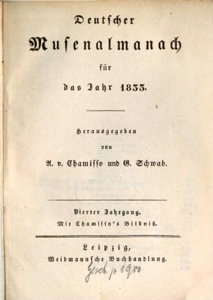 Deutscher Musenalmanach : für d. Jahr .... 4, 4. 1833