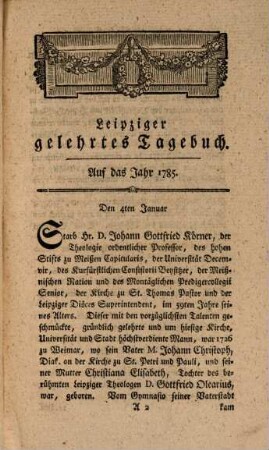 Leipziger gelehrtes Tagebuch : auf das Jahr ..., 1785