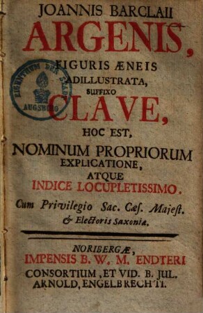 Argenis : figuris aeneis adillustrata, suffixo clave