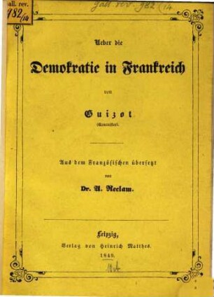 Ueber die Demokratie in Frankreich : (Januar 1849)