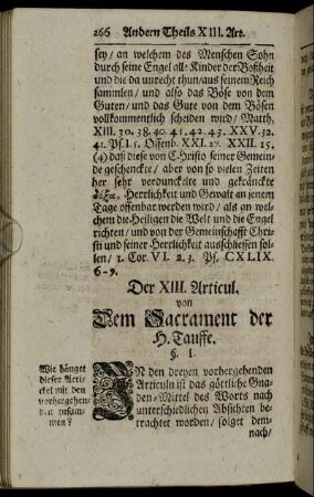 Der XIII. Articul. von Dem Sacrament der H. Tauffe