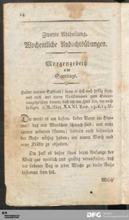 Zweyte Abtheilung. Wochentliche Andachtsübungen.