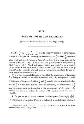 Paper XXVIII. Note on Continued Fractions.