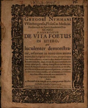 Dissertatio de vita foetus in utero