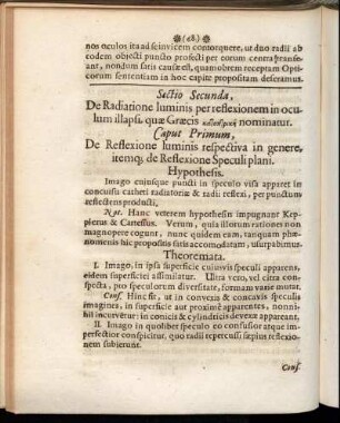 Sectio Secunda, De Radiatione luminis per reflexionem in oculum illapsi, quæ Græcis [...] nominatur.