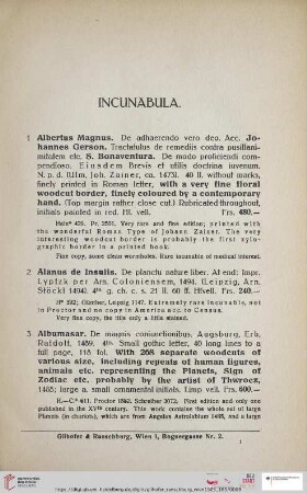 Incunabula (Nr. 1 - 67)