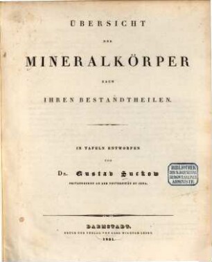 Übersicht der Mineralkörper nach ihren Bestandtheilen
