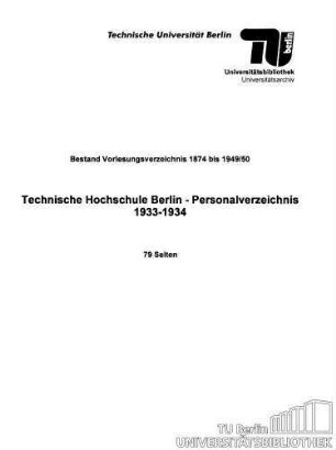Personalverzeichnis für das Studienjahr 1933-1934