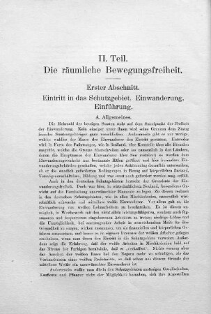 II. Teil. Die räumliche Bewegungsfreiheit.