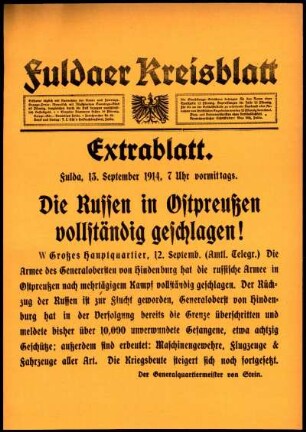 Erste Ausgabe vom Sonntag, den 13. September 1914.