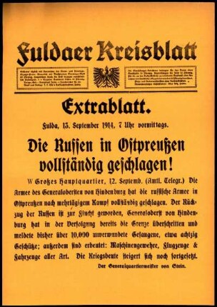 Erste Ausgabe vom Sonntag, den 13. September 1914.