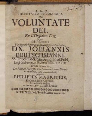 Disputatio Theologica, De Voluntate Dei, Ex I.Thessalon. V.18