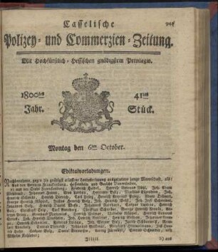 41tes Stueck, Montag den 6ten October 1800