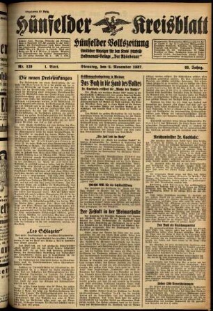 Erste Ausgabe vom Dienstag, den 02. November 1937.