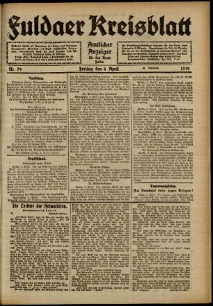 Ausgabe vom Freitag, den 04. April 1919.