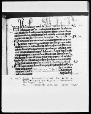 Martyrologium und Regula Sancti Benedicti — Initiälchen, Folio 4recto