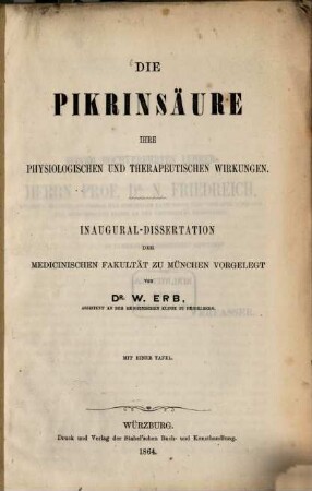 Die Pikrinsäure, ihre physiologischen und therapeutischen Wirkungen : Inaug. Diss.