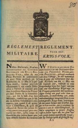 Réglement Militaire : = Reglement Voor Het Krygs-Volk