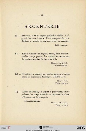 Argenterie (Nr.81-136)