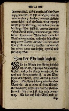 Von der Edelmüthigkeit. [bis] Von dem Betrübniß oder Trauren wegen Absterben der Verwandten und Freunde.