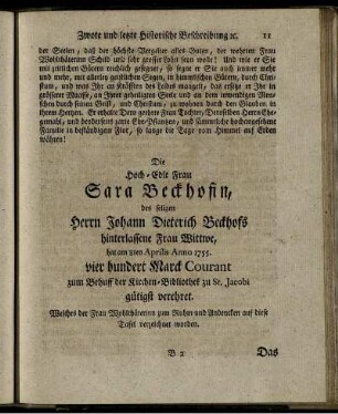 Die Hoch- Edle Frau Sara Beckhofin, ...