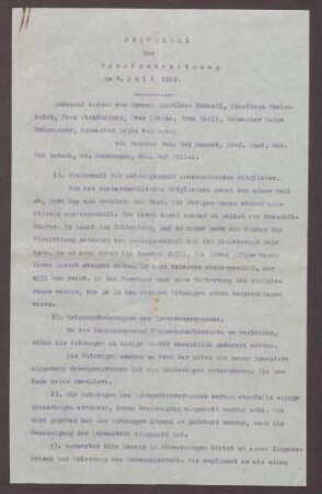 Protokoll der Vorstandssitzung am 07.07.1919