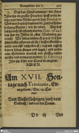 Am XVII. Sontage nach Trinitatis, Evangelium, Luc. 14. Capitel