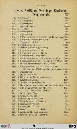 Felle, Portièren, Vorhänge, Deckchen, Teppiche etc. (Nr. 98-146)