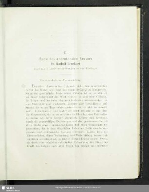 II. Rede des antretenden Rectors Dr. Rudolf Leuckart über die Einheitsbestrebungen in der Zoologie