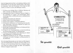 Werbeblatt des CDU-Kandidaten Karl Simpfendörfer zur Bundestagswahl (beiliegend Werbekarte a6)