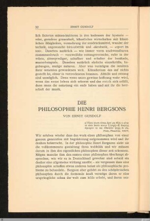 Die Philosophie Henri Bergsons / Ernst Gundolf