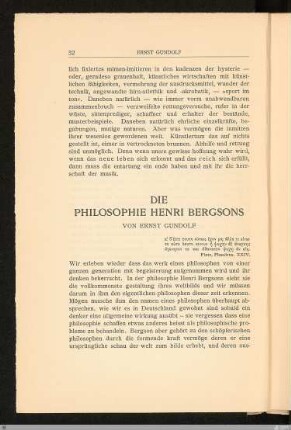 Die Philosophie Henri Bergsons / Ernst Gundolf