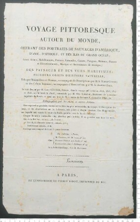Verlagsankündigung "Voyage pittoresque autour du monde"