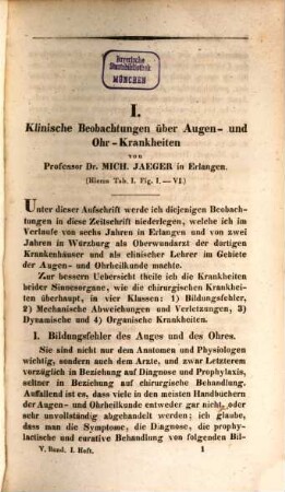 Zeitschrift für die Ophthalmologie. 5. 1837
