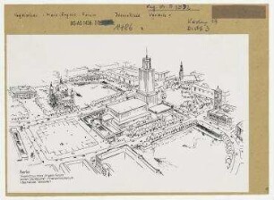 Berlin. Marx-Engels-Forum. Vogelschau Variante I. Berlin, Mitte, Stadtzentrum, Schloßplatz (1951-1994 Marx-Engels-Platz)/Lustgarten/Jägerstraße/Kaiser-Wilhelm-Straße (1947-1969 Liebknechtstraße, seit 1969 Karl-Liebknecht-Straße)/Spandauer Straße/Königstraße (seit 1951 Rathausstraße)/Alexanderplatz
