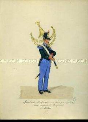Uniformdarstellung, Janitschar mit Schellenbaum des Leib-Infanterie-Regiments, Sachsen, 1846/1849.