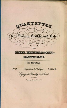 Quartetten : für 2 Violinen, Bratsche u. Baß. 3. op. 44,1. - Pl.Nr. 6371. - 44 S.
