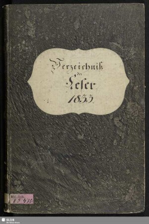 [1833]: Verzeichniß der Leser 1833 - Bibl.Arch.II.F,Vol.478.e