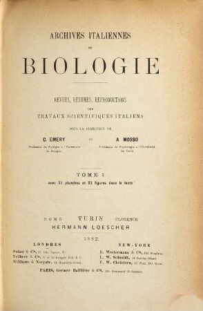 Archives italiennes de biologie : a journal of neuroscience. 1, 1. 1882