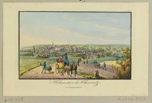 Stadtansicht von Hohenstein (Hohenstein-Ernstthal) bei Chemnitz von der Landstraße im Südosten