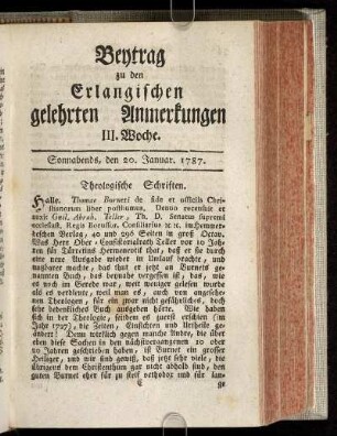 III. Woche. Sonnabends, den 20. Januar. 1787.