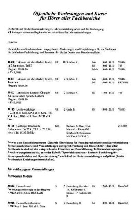 Öffentliche Vorlesungen und Kurse für Hörer aller Fachbereiche