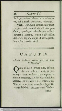 Caput IV. Utrum Militaria critica sint, an vero symptomatica?