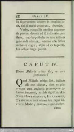 Caput IV. Utrum Militaria critica sint, an vero symptomatica?