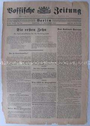 Titelblatt der Tageszeitung "Vossische Zeitung" zur Reichstagswahl 1933
