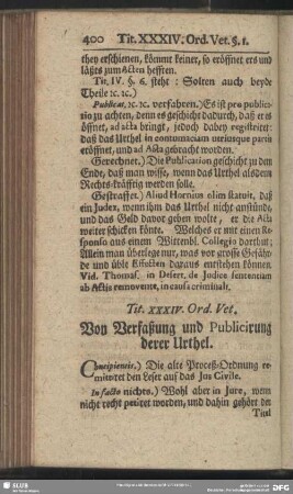 Tit. XXXIV. Ord. Vet. Von Verfaßung und Publicirung derer Urthel